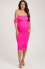 Fuchsia Off Shoulder Sleeveless Ruched Mesh Maternity Midi Dress sold by Pinkblush