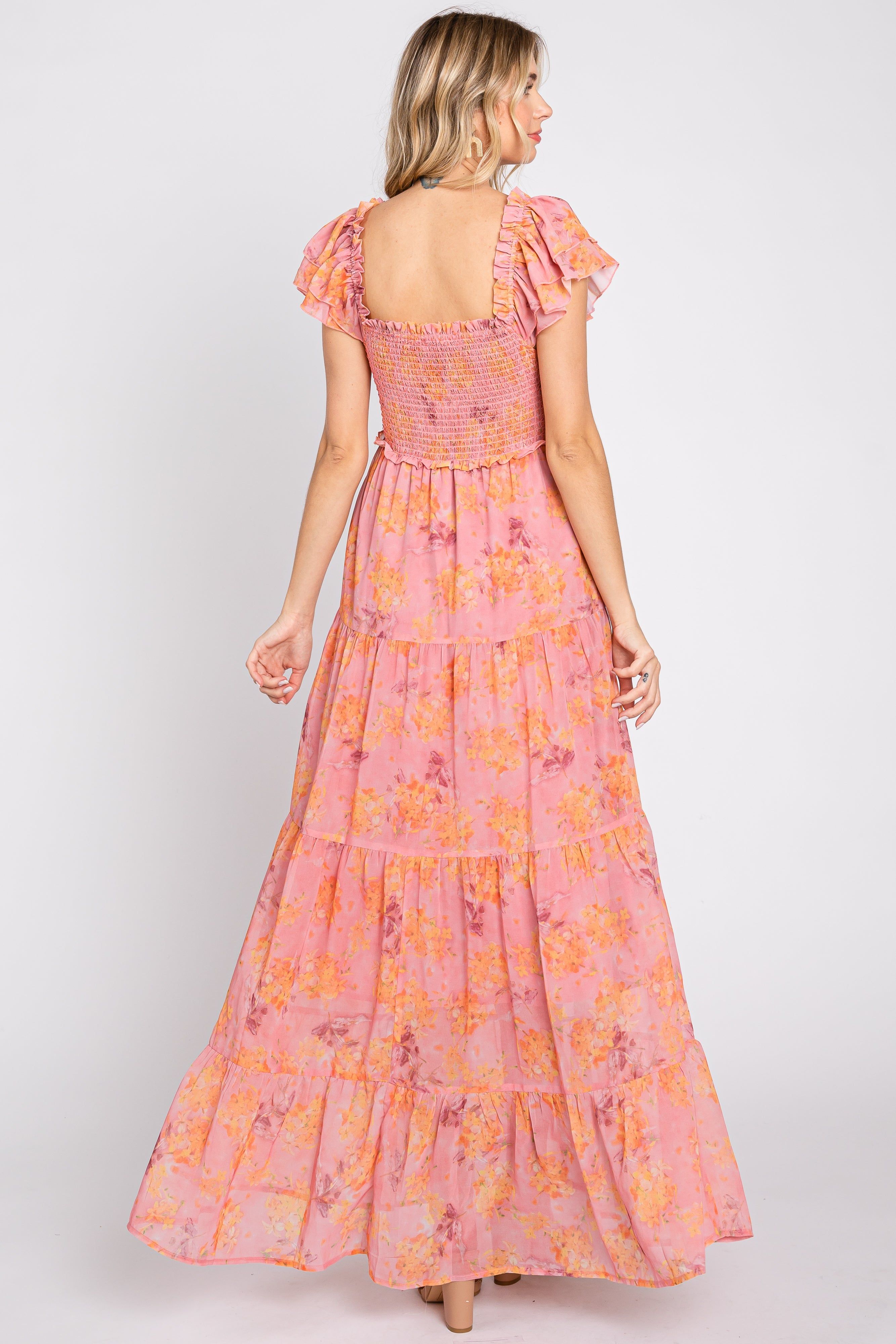 Pink Floral Ruffle Tiered Maxi Dress sold by Pinkblush product image thumbnail 3