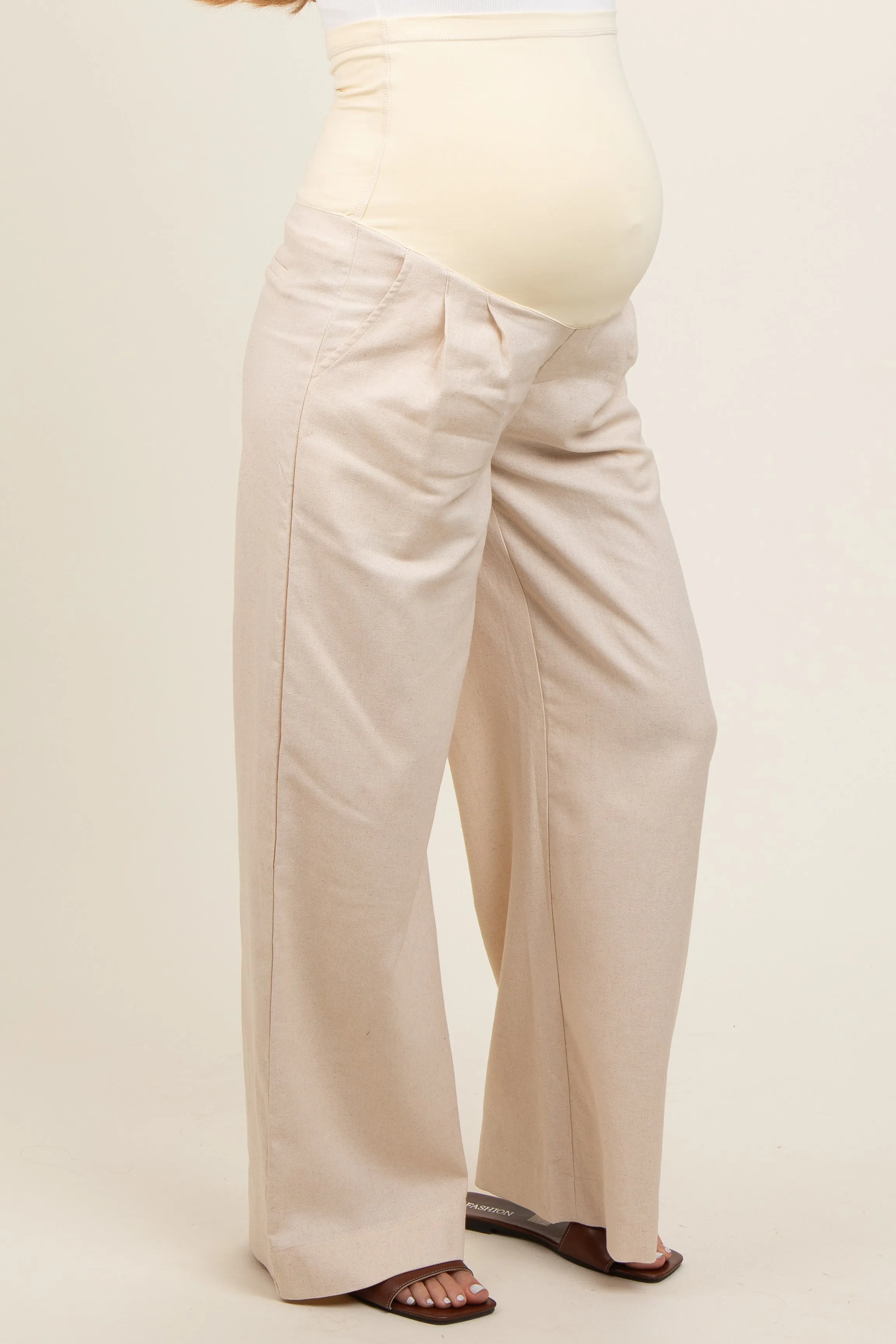 Cream Pleated Wide Leg Maternity Pants sold by Pinkblush product image thumbnail 4