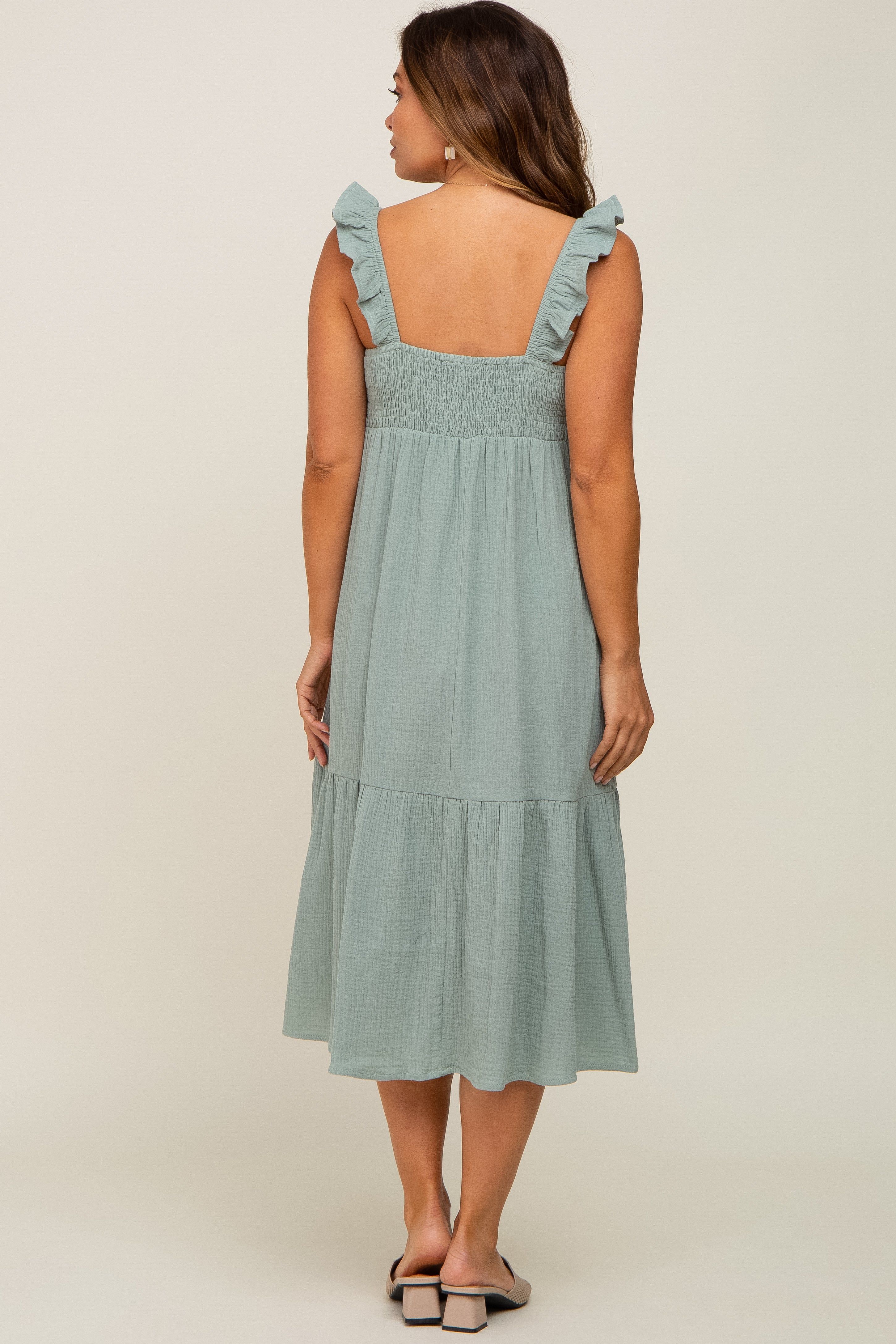 Sage Gauze Ruffle Maternity Midi Dress sold by Pinkblush product image thumbnail 3
