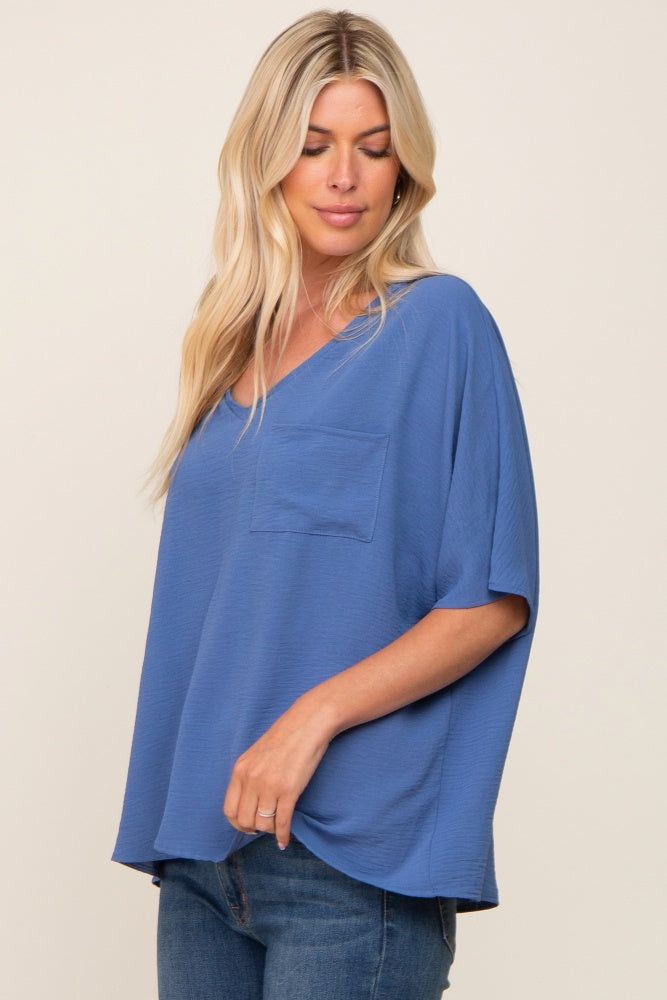 Blue Oversized V-Neck Pocket Front Blouse sold by Pinkblush product image thumbnail 2