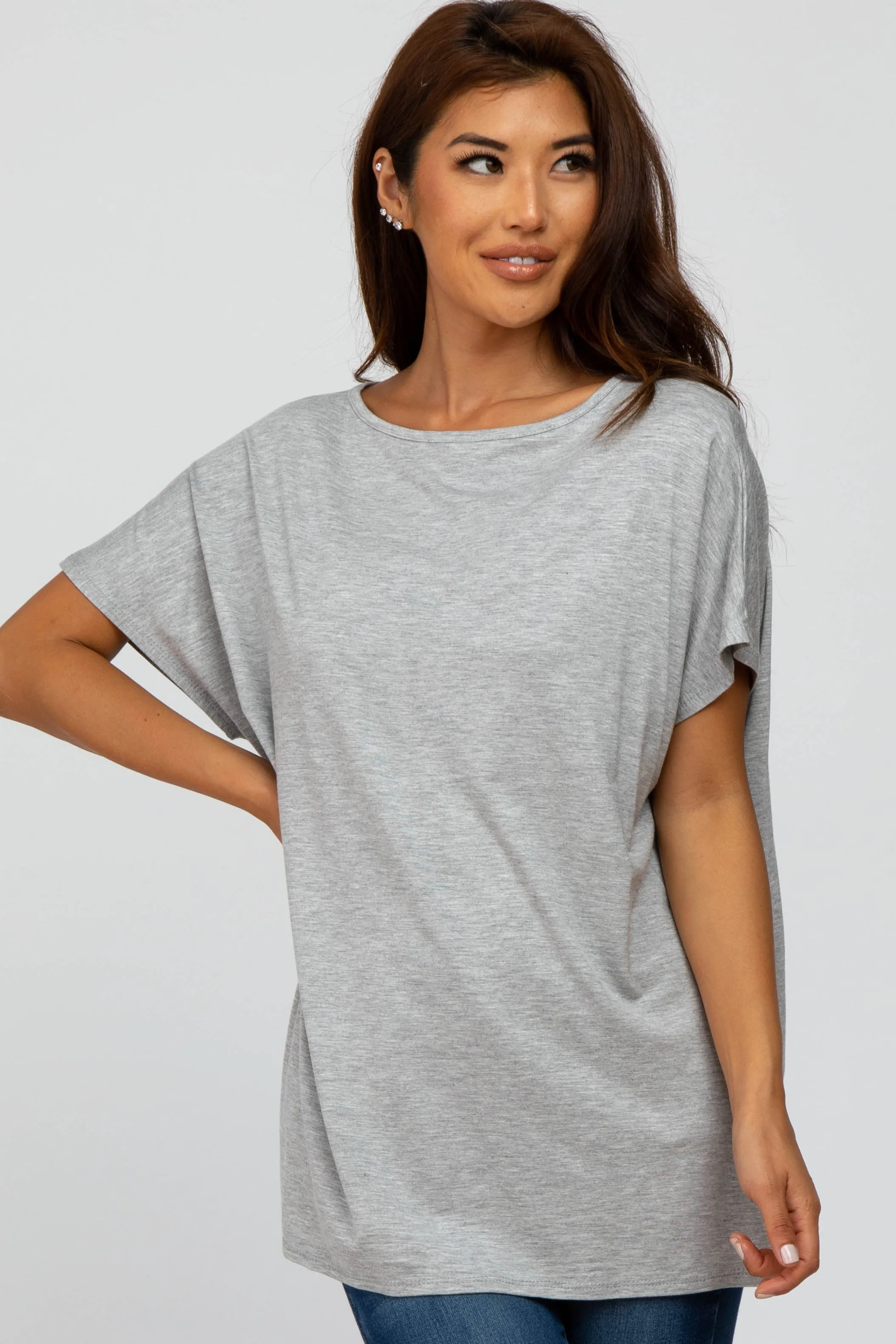 Heather Grey Short Sleeve Boatneck Top sold by Pinkblush
