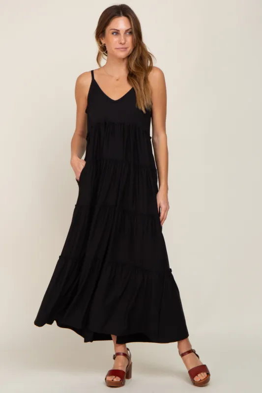 Black Tiered Sleeveless Maxi Dress sold by Pinkblush
