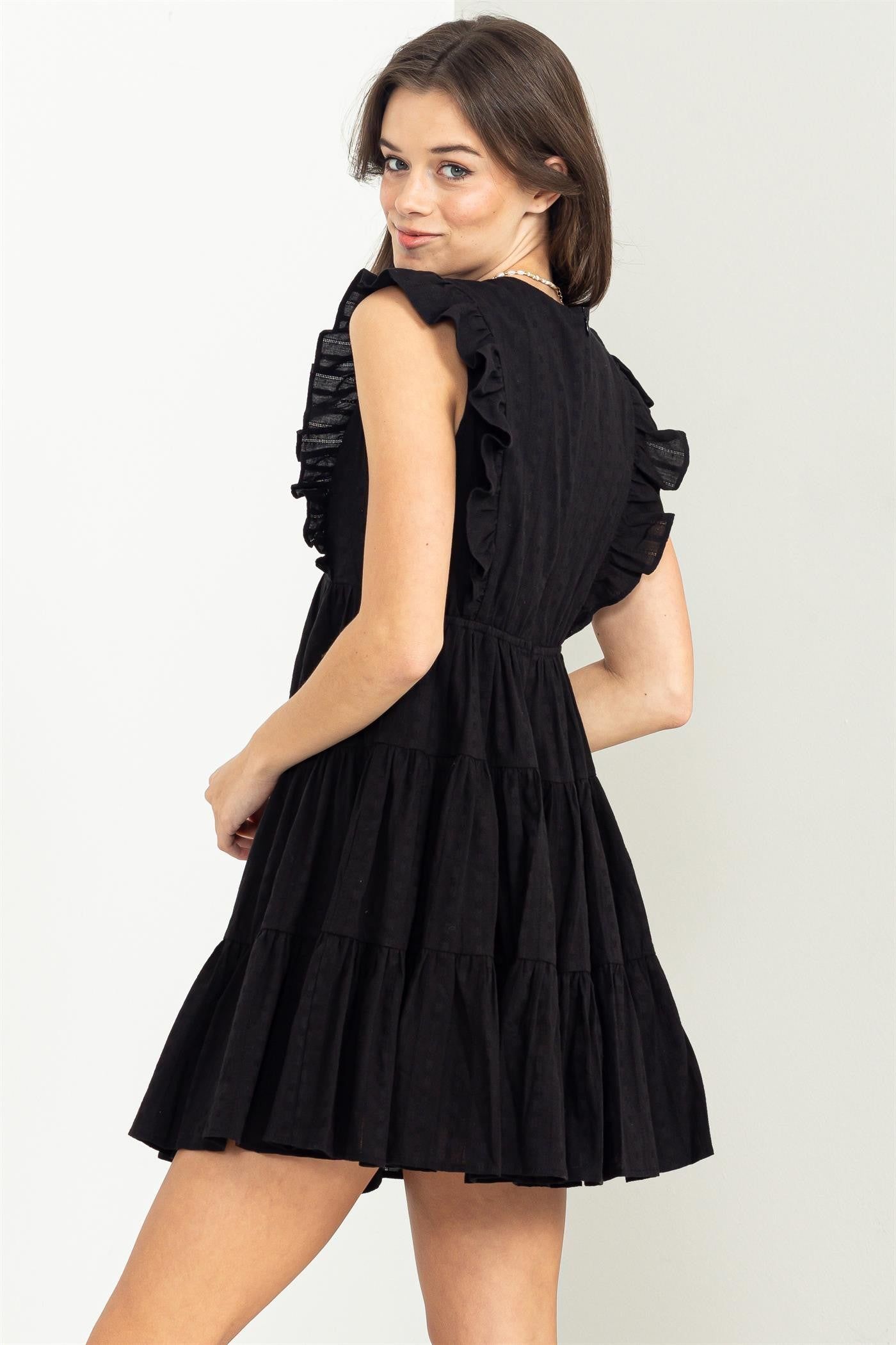 Black Tiered Ruffle Mini Dress sold by Pinkblush product image thumbnail 3