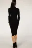 Black Ribbed Fitted Mock Neck Long Sleeve Midi Dress sold by Pinkblush