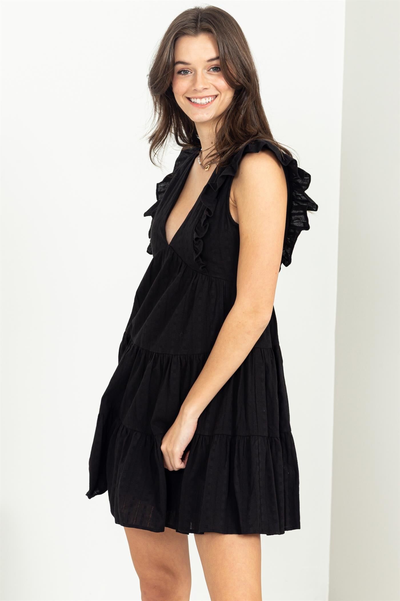 Black Tiered Ruffle Mini Dress sold by Pinkblush product image thumbnail 2