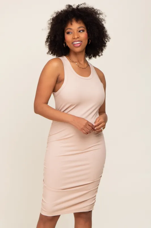 Taupe Ribbed Sleeveless Dress sold by Pinkblush