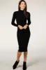 Black Ribbed Fitted Mock Neck Long Sleeve Midi Dress sold by Pinkblush