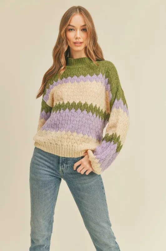 Olive Multi-Colored Striped Pullover Knit Sweater sold by Pinkblush