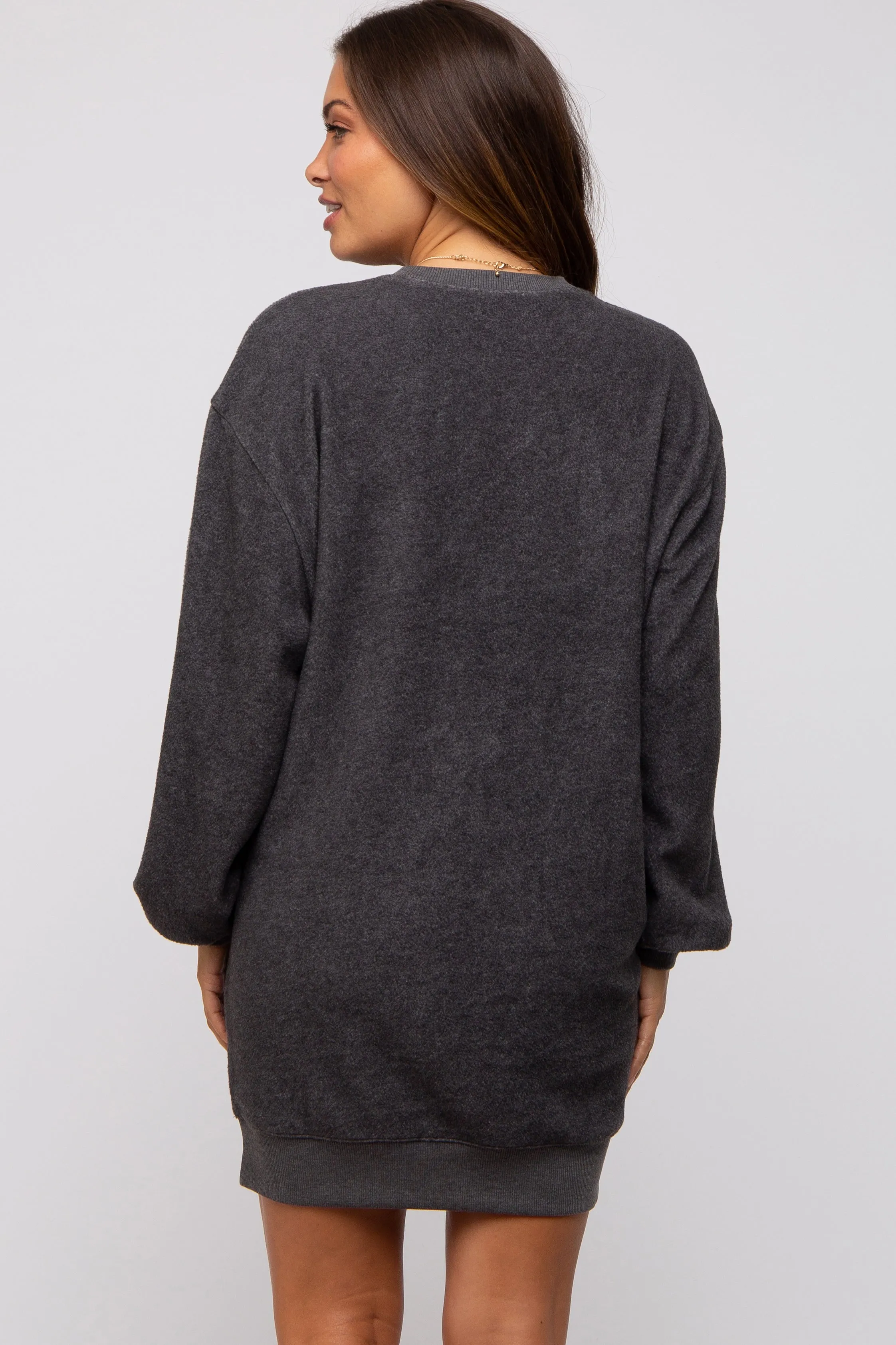 Charcoal Fleece Oversized Maternity Sweatshirt Mini Dress sold by Pinkblush product image thumbnail 3