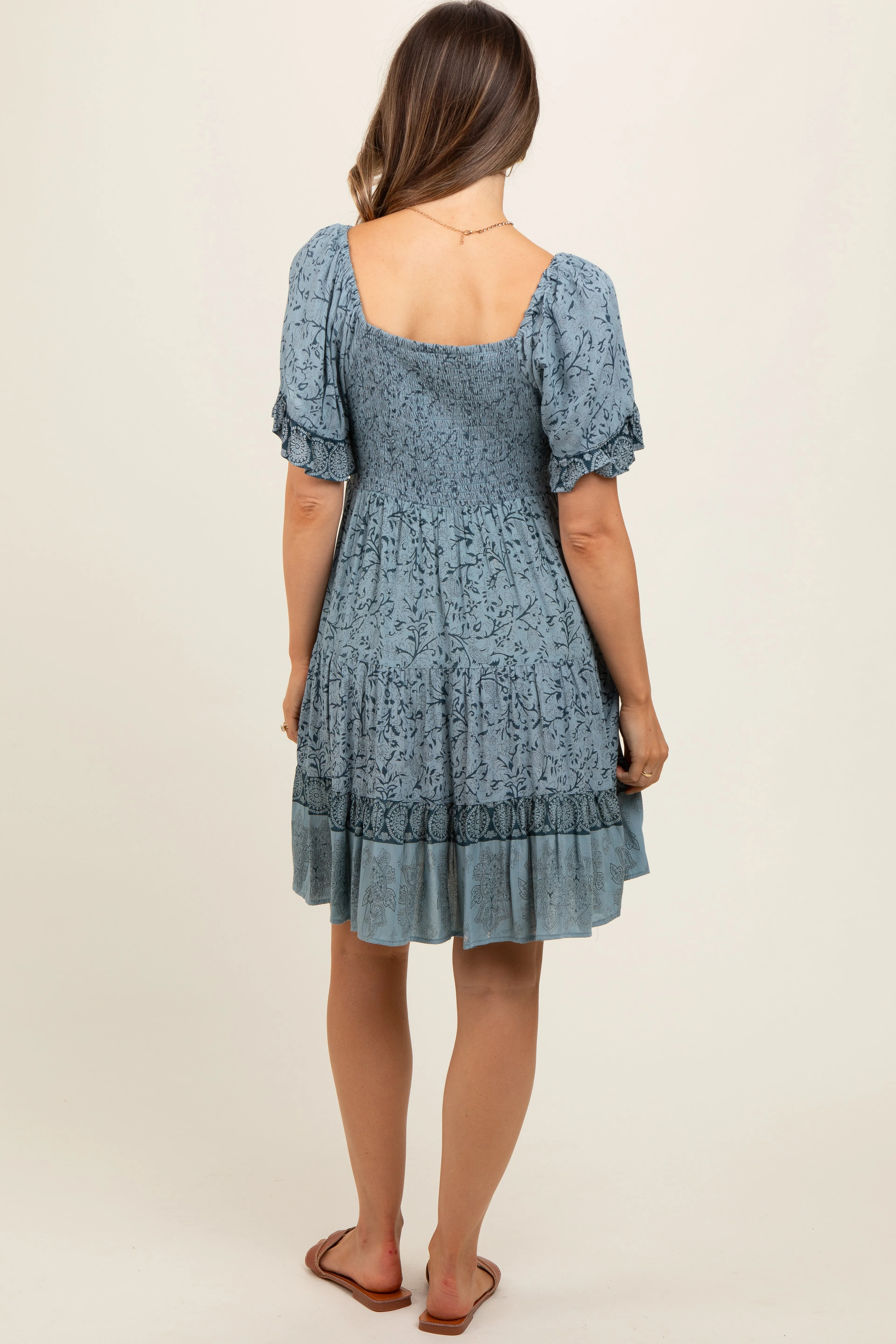 Blue Floral Paisley Knot V-Neck Short Sleeve Maternity Dress sold by Pinkblush product image thumbnail 4
