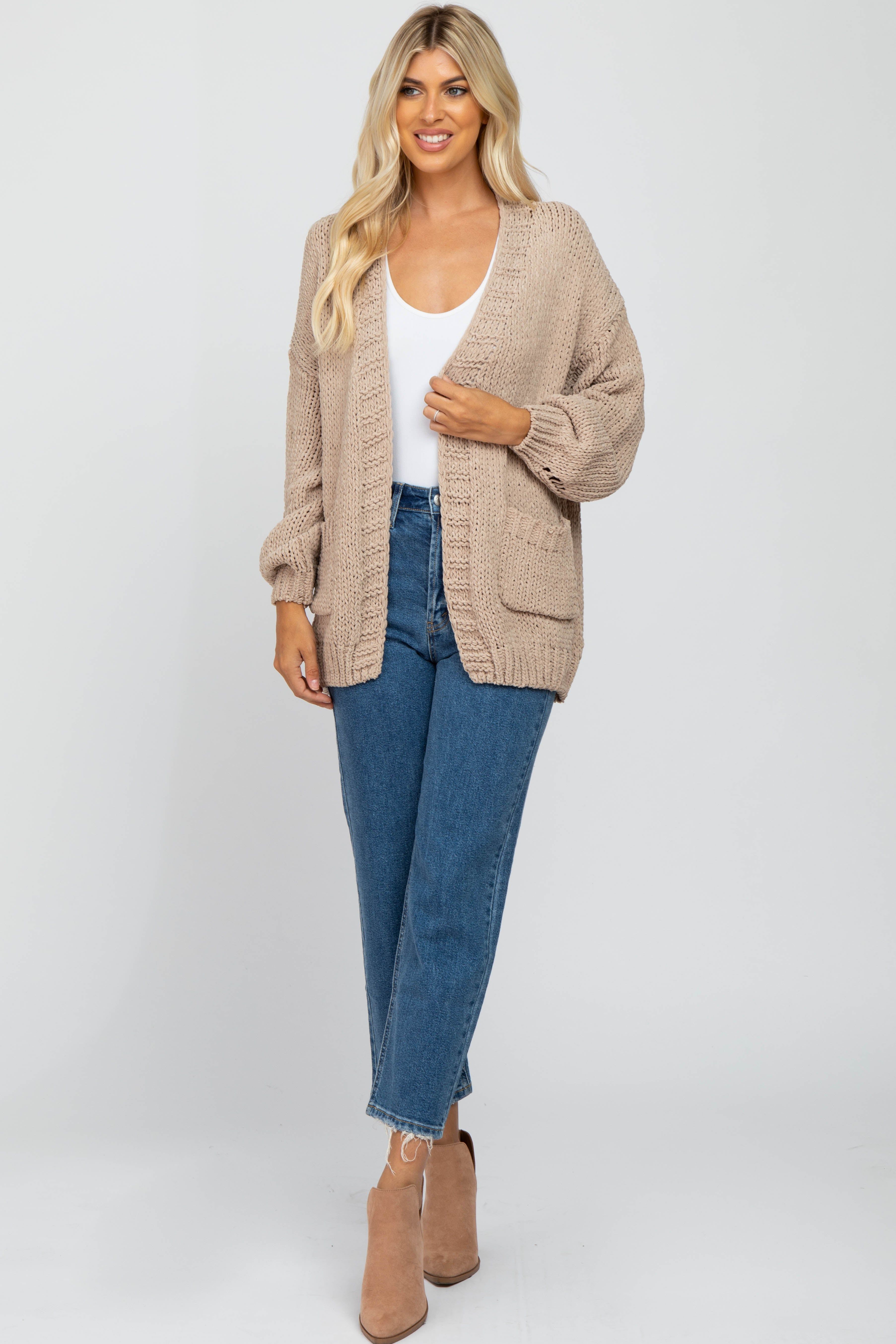 Taupe Oversized Bubble Sleeve Cardigan sold by Pinkblush product image thumbnail 4
