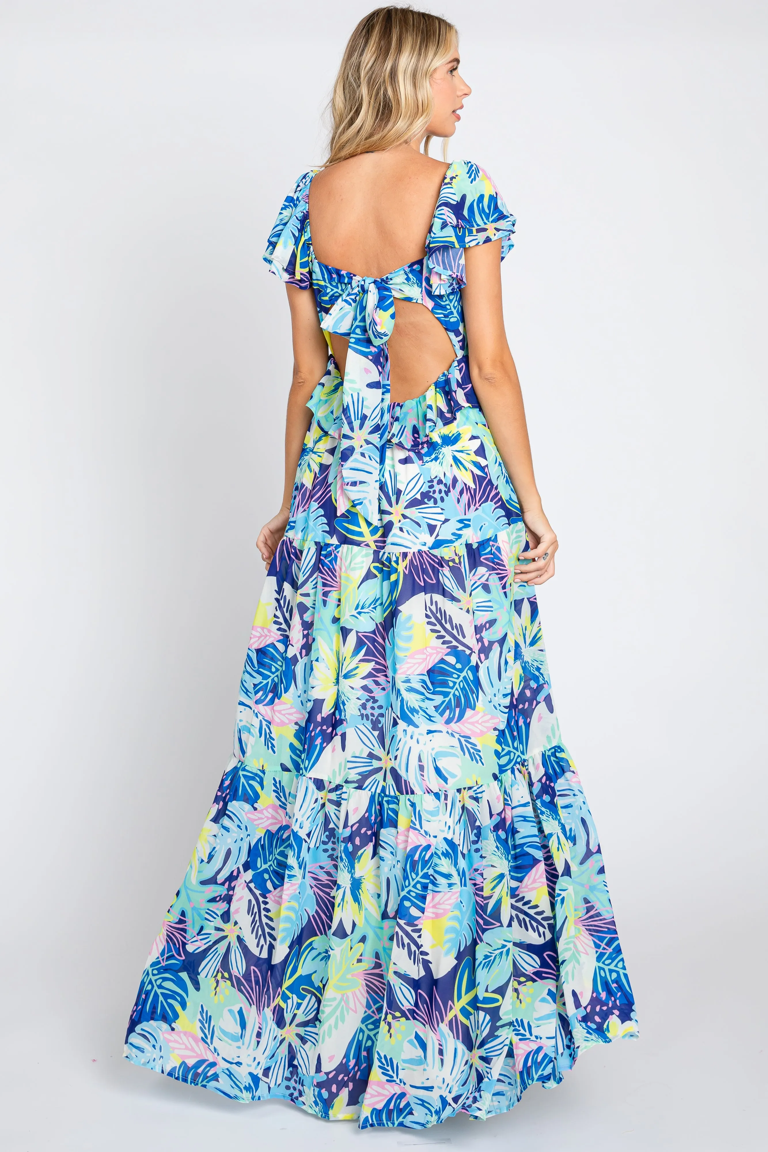 Blue Floral Ruffle Accent Maxi Dress sold by Pinkblush product image thumbnail 3