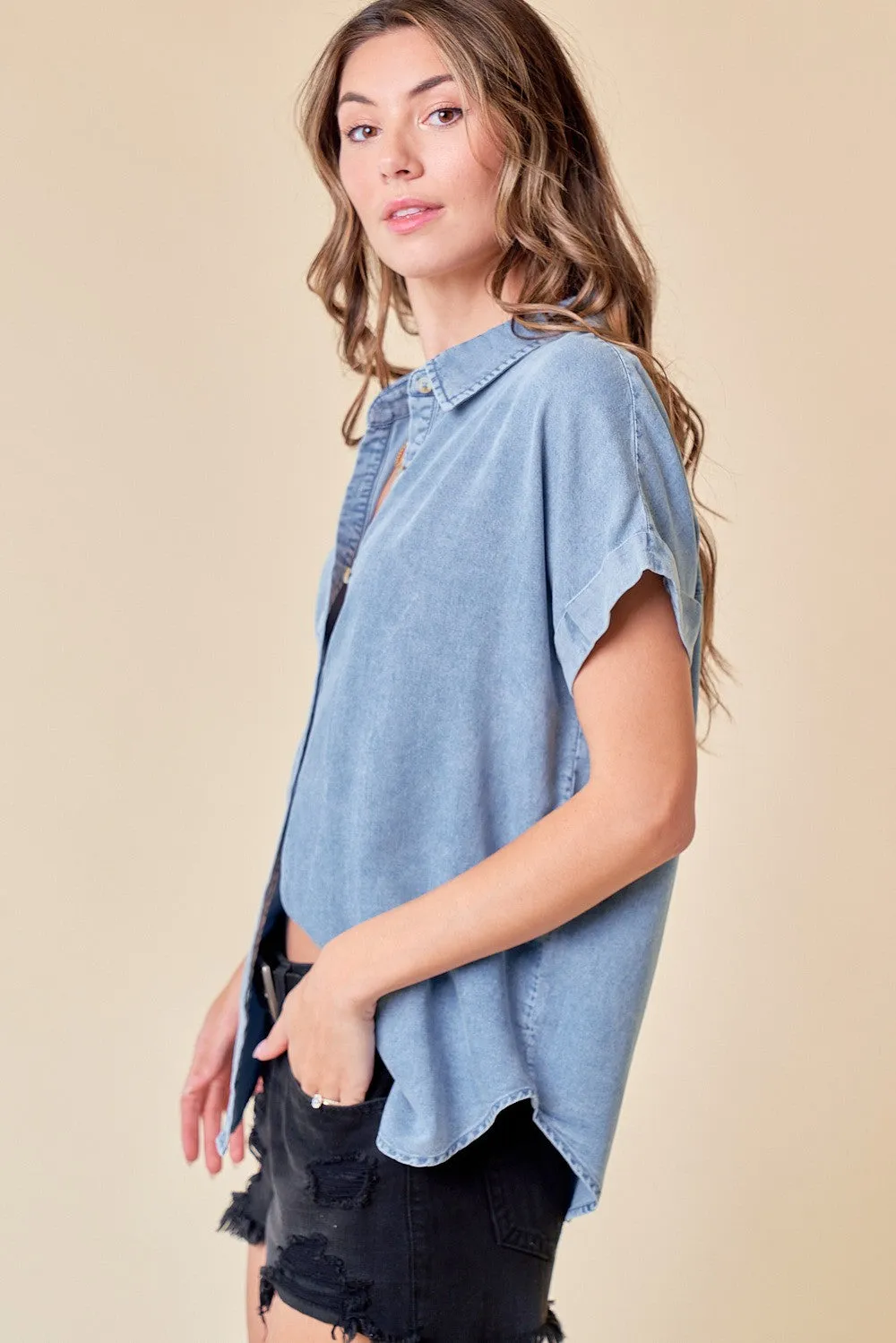Denim Roll Up Sleeve Shirt sold by Pinkblush product image thumbnail 2