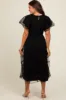 Black Smocked Dotted Tulle Overlay Maternity Midi Dress sold by Pinkblush