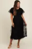 Black Smocked Dotted Tulle Overlay Maternity Midi Dress sold by Pinkblush