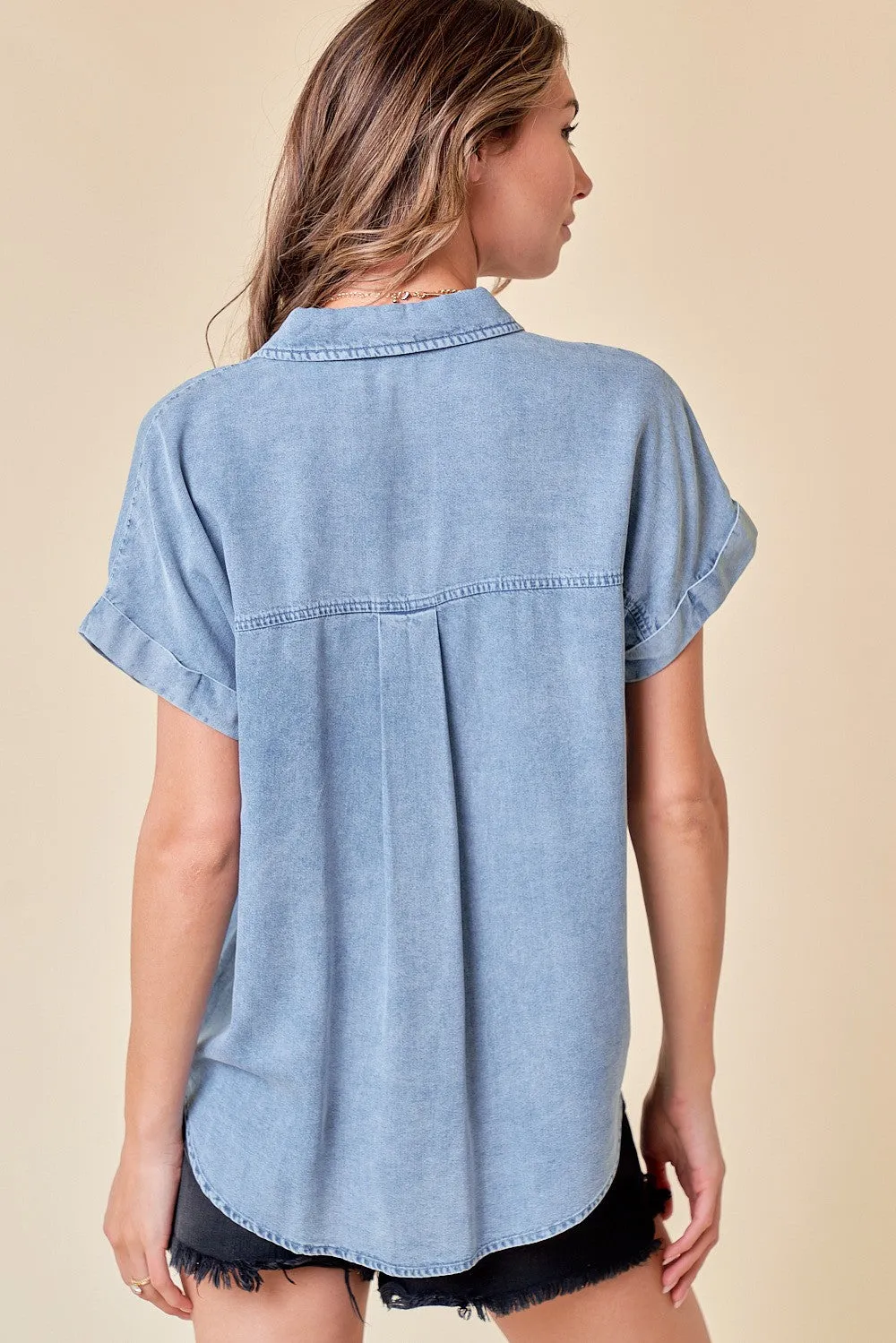 Denim Roll Up Sleeve Shirt sold by Pinkblush product image thumbnail 3