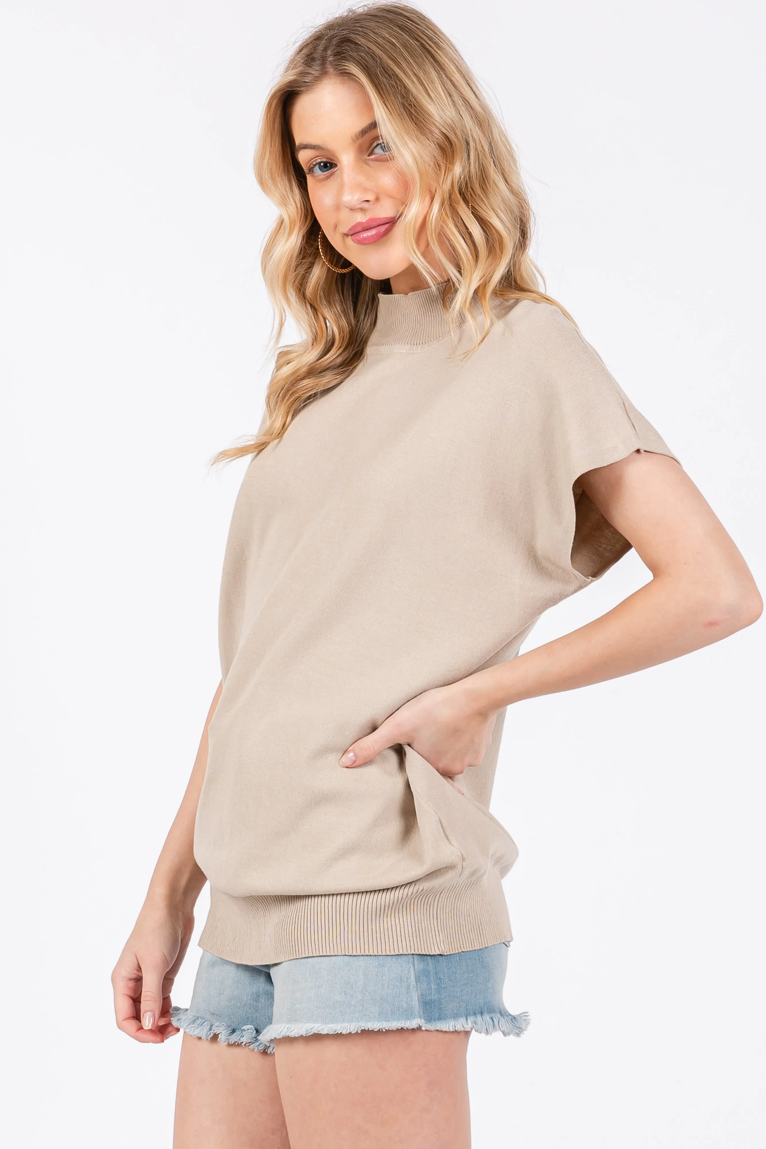 Beige Mock Neck Knit Top sold by Pinkblush product image thumbnail 2