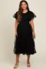 Black Smocked Dotted Tulle Overlay Maternity Midi Dress sold by Pinkblush