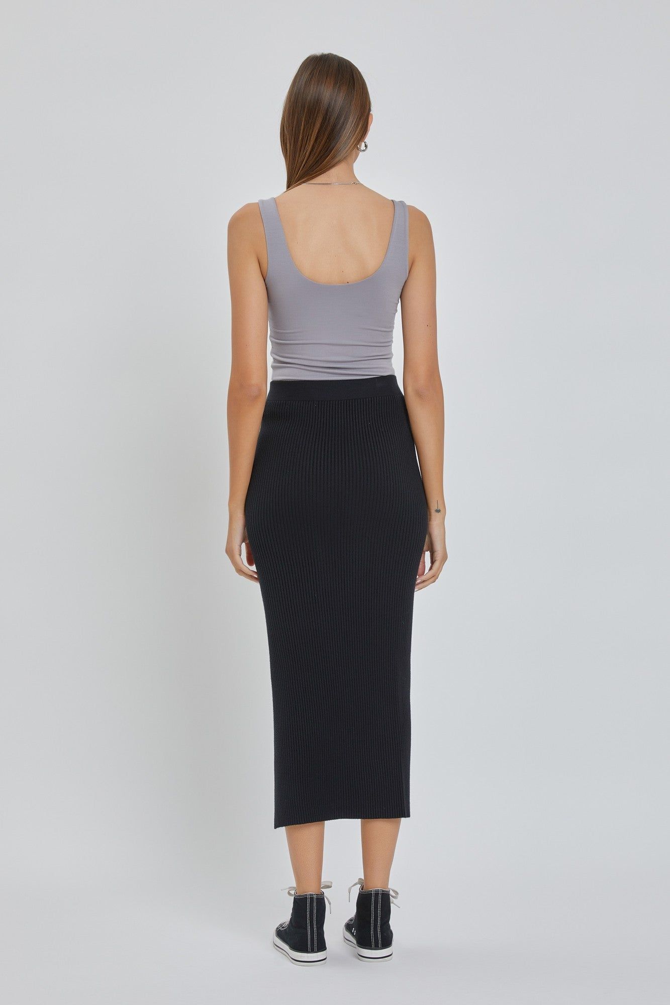 Black Ribbed Fitted Side Slit Midi Skirt sold by Pinkblush product image thumbnail 3