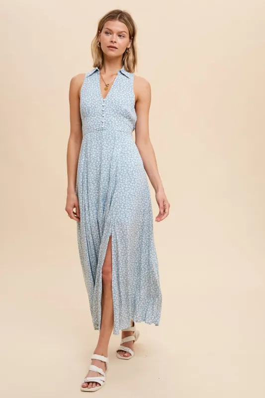 Dusty Sage Sleeveless Collared Midi Dress sold by Pinkblush