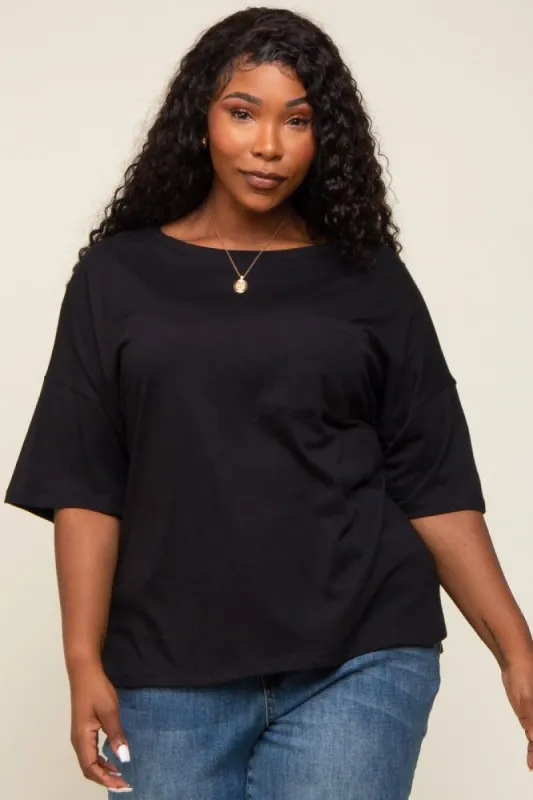 Black Short Sleeve Pocketed Plus Top sold by Pinkblush