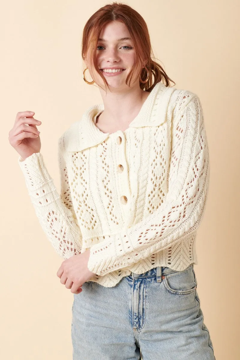 Ivory Crochet Detail Cardigan sold by Pinkblush product image thumbnail 2
