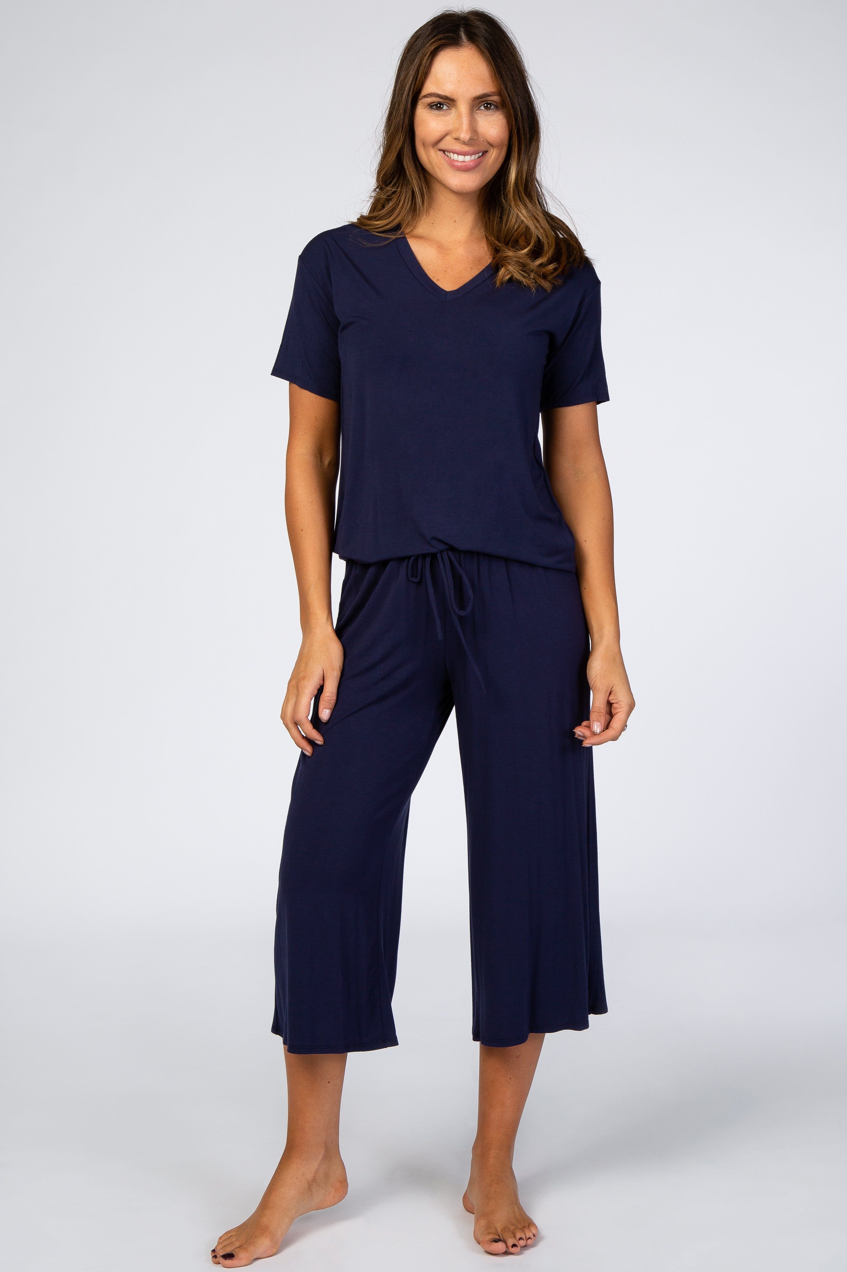 Navy V-Neck Maternity Sleep Set sold by Pinkblush product image thumbnail 5