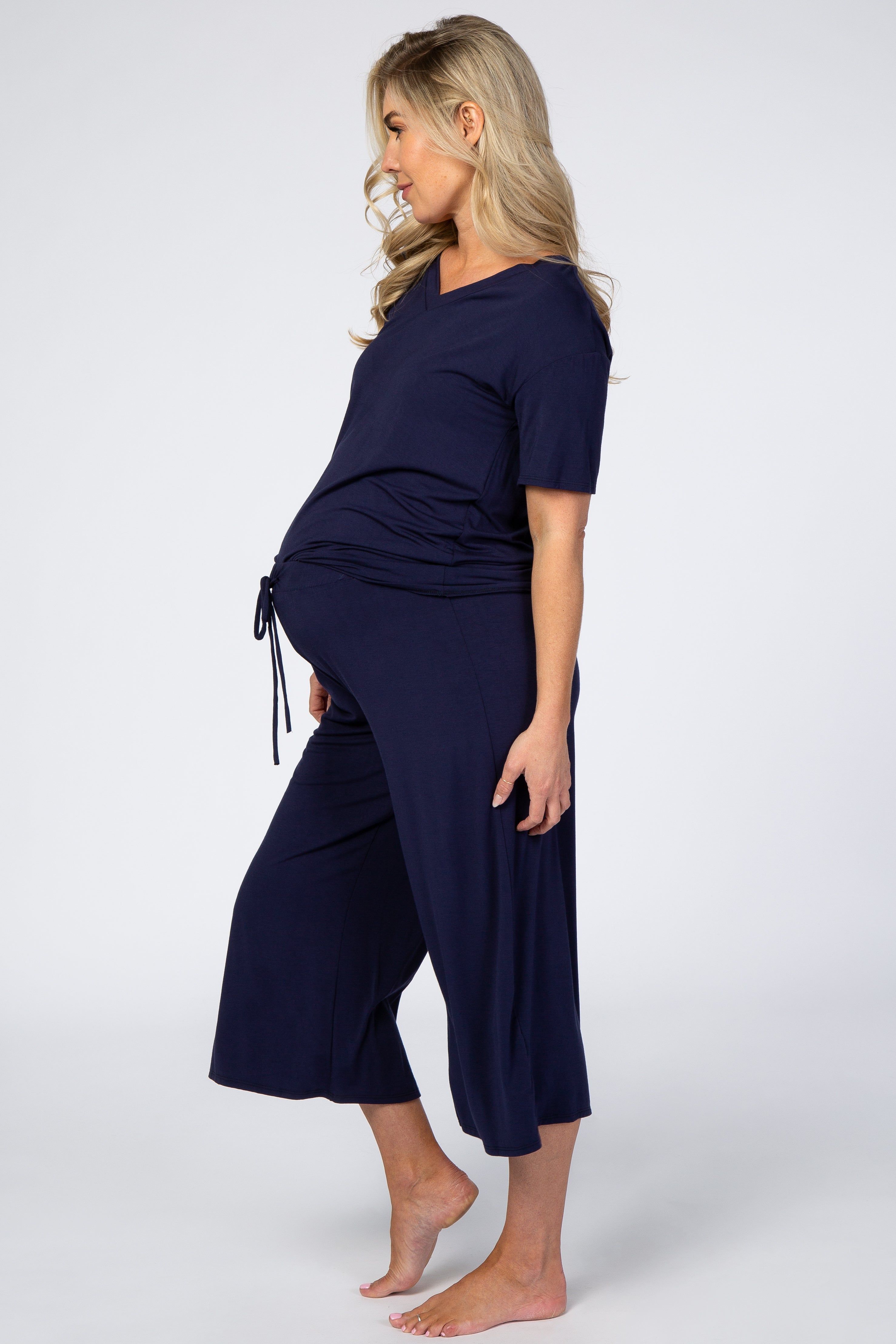 Navy V-Neck Maternity Sleep Set sold by Pinkblush product image thumbnail 2