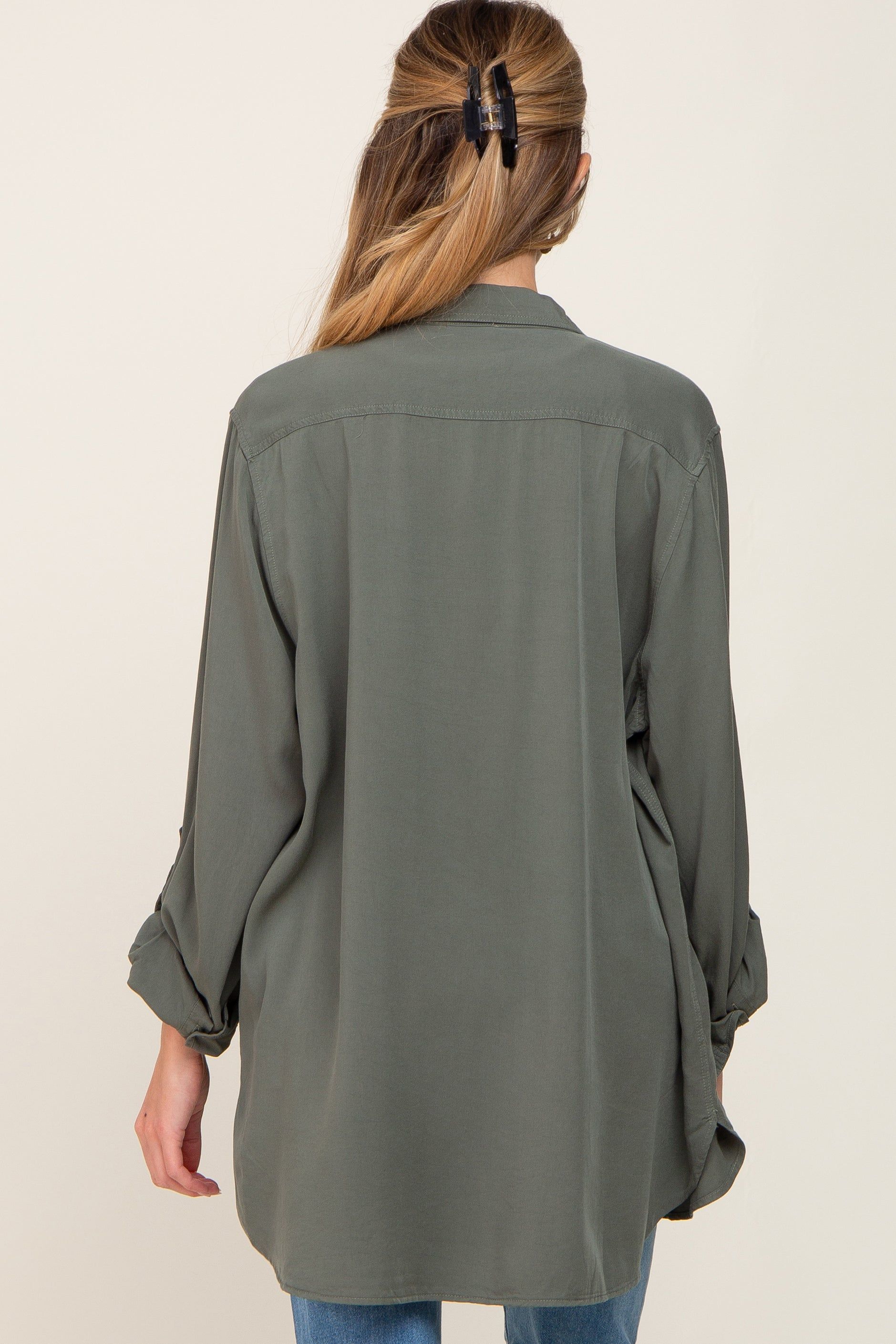 Olive Oversized Maternity Button Down Blouse sold by Pinkblush product image thumbnail 3
