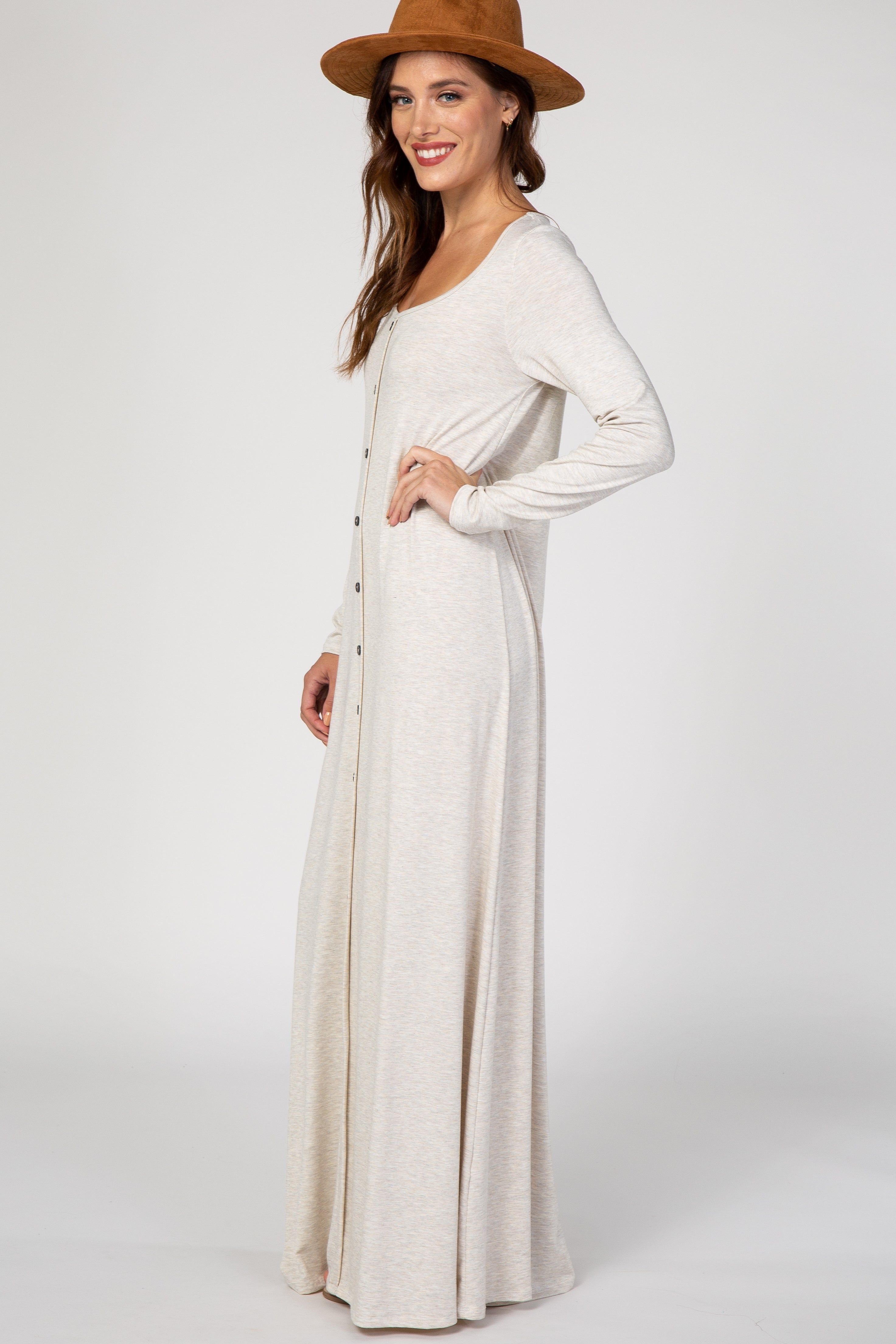 PinkBlush Beige Button Front Maxi Dress sold by Pinkblush product image thumbnail 2