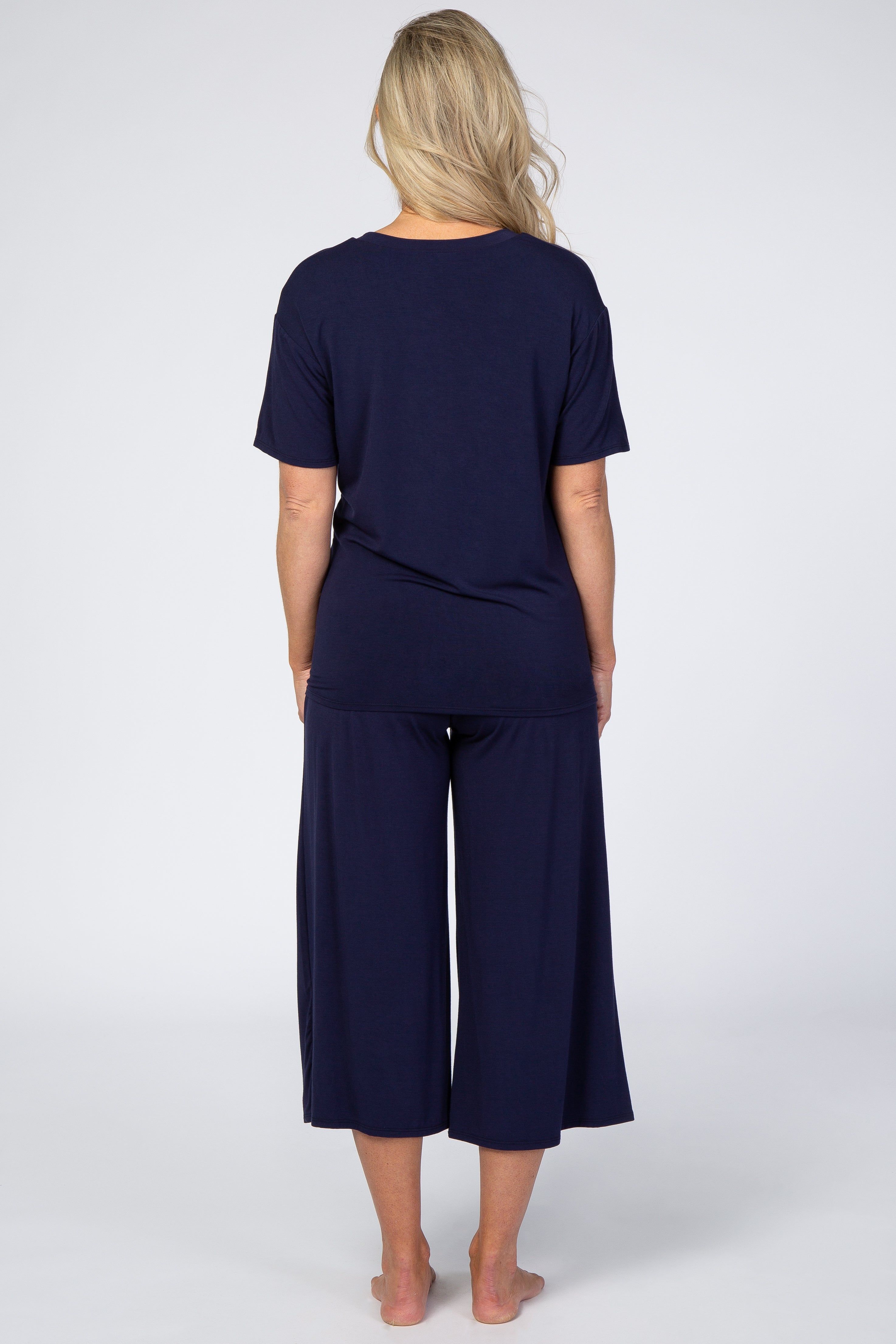 Navy V-Neck Maternity Sleep Set sold by Pinkblush product image thumbnail 3