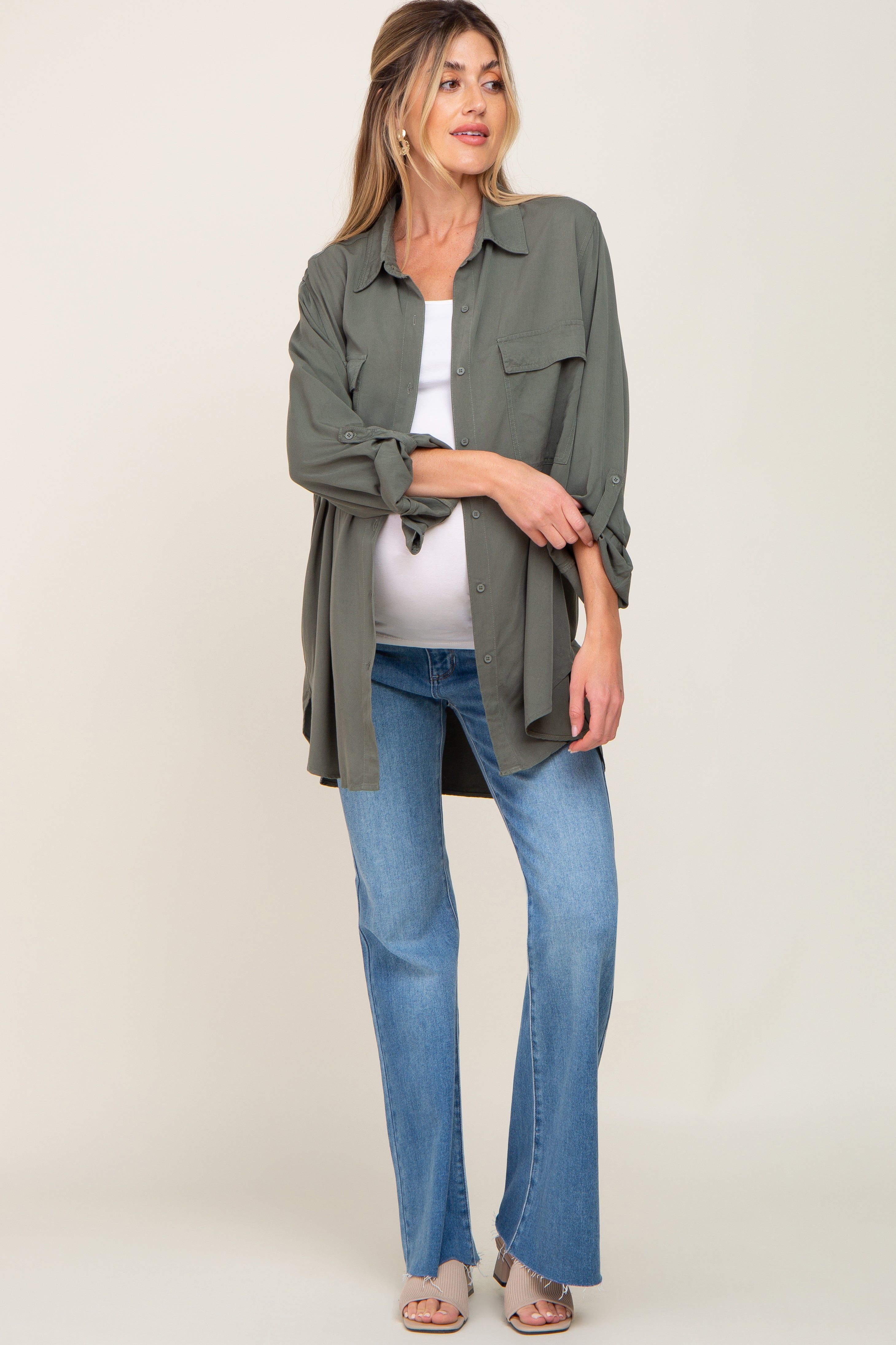 Olive Oversized Maternity Button Down Blouse sold by Pinkblush product image thumbnail 4