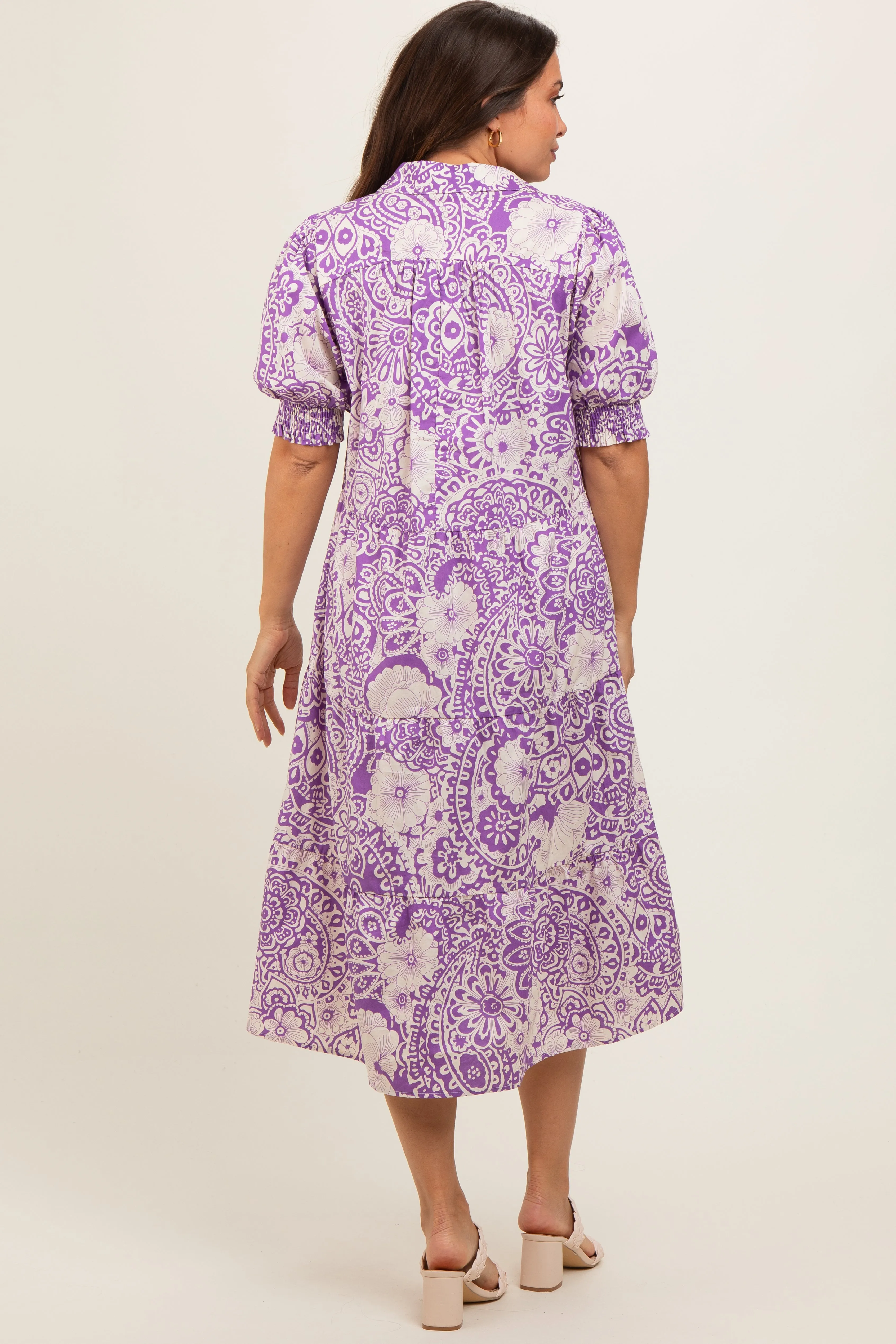 Lavender Floral Collared Tiered Maternity Midi Dress sold by Pinkblush product image thumbnail 2