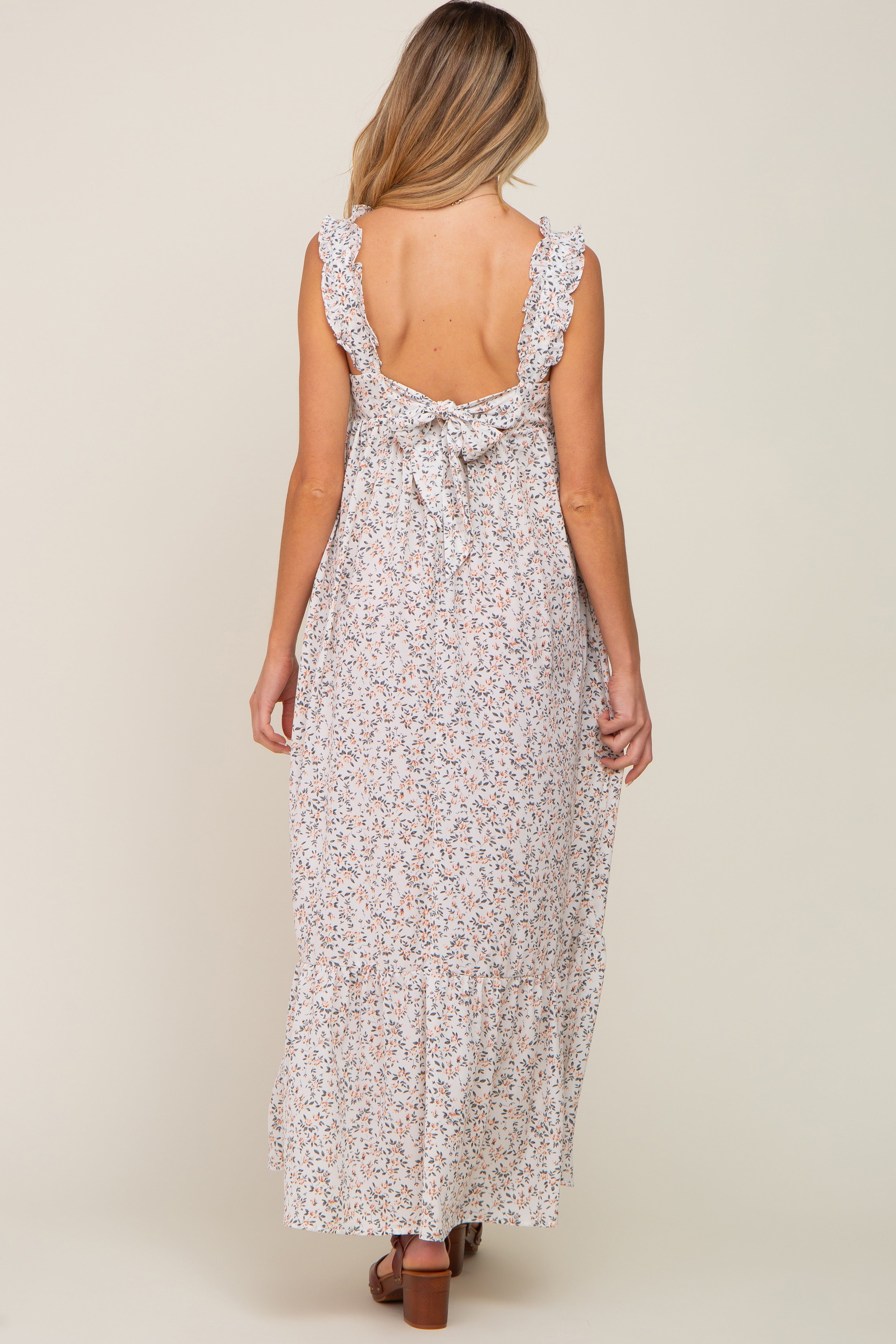 Cream Floral Ruffle Trim Maternity Maxi Dress sold by Pinkblush product image thumbnail 3