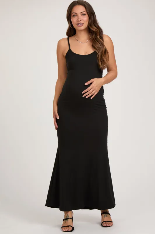 Black Sleeveless Ribbed Maternity Maxi Dress sold by Pinkblush