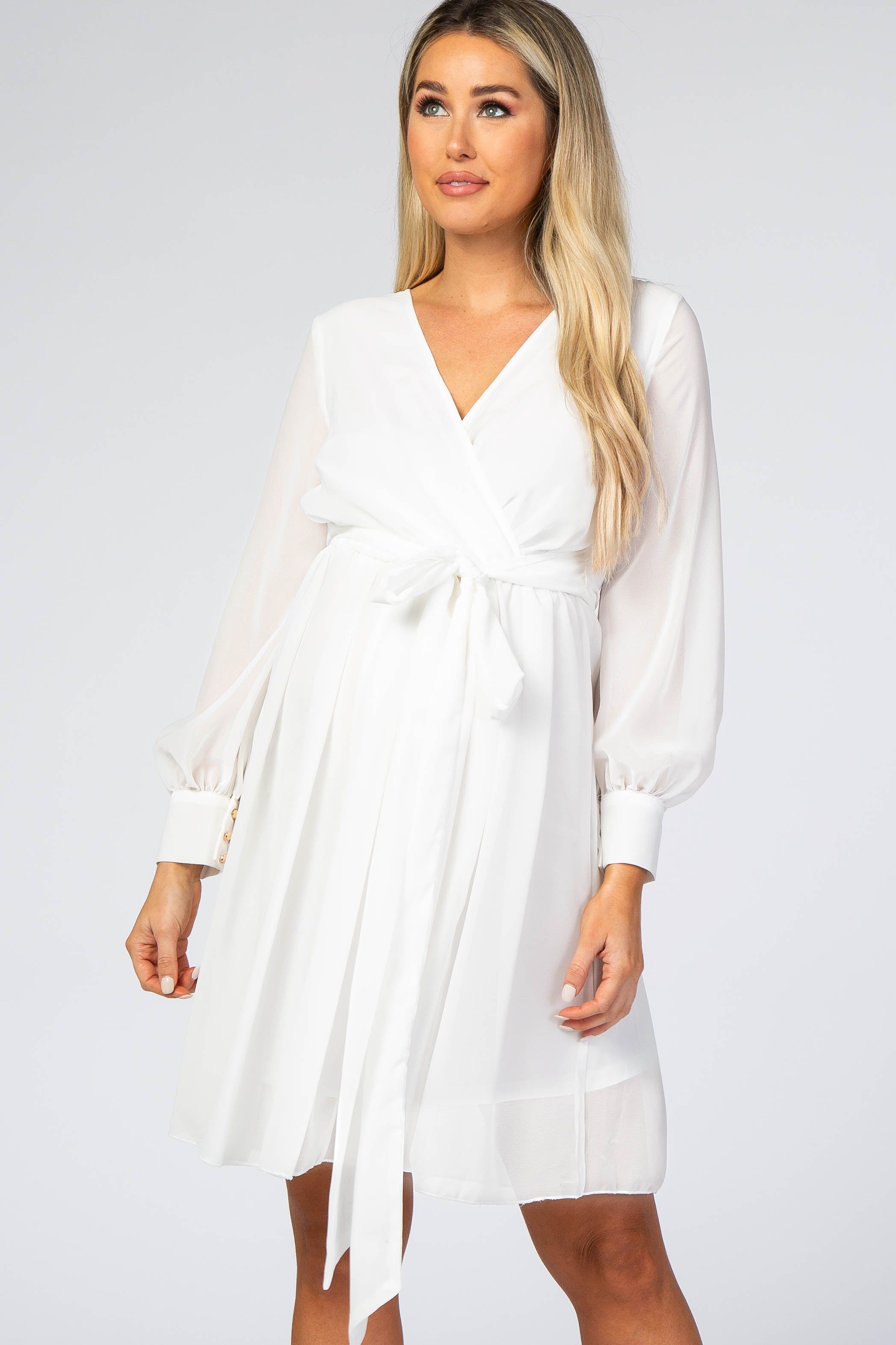 White Chiffon Maternity Wrap Dress sold by Pinkblush product image thumbnail 2