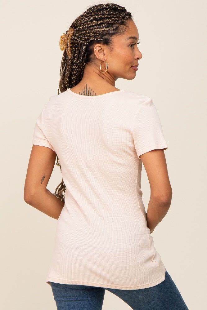 Beige Waffle Knit Front Button Accent Top sold by Pinkblush product image thumbnail 3