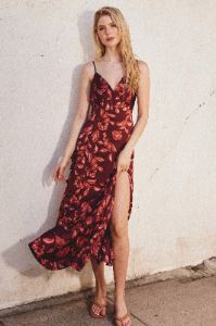 Ruby Wine Tie Back Midi Dress sold by Pinkblush