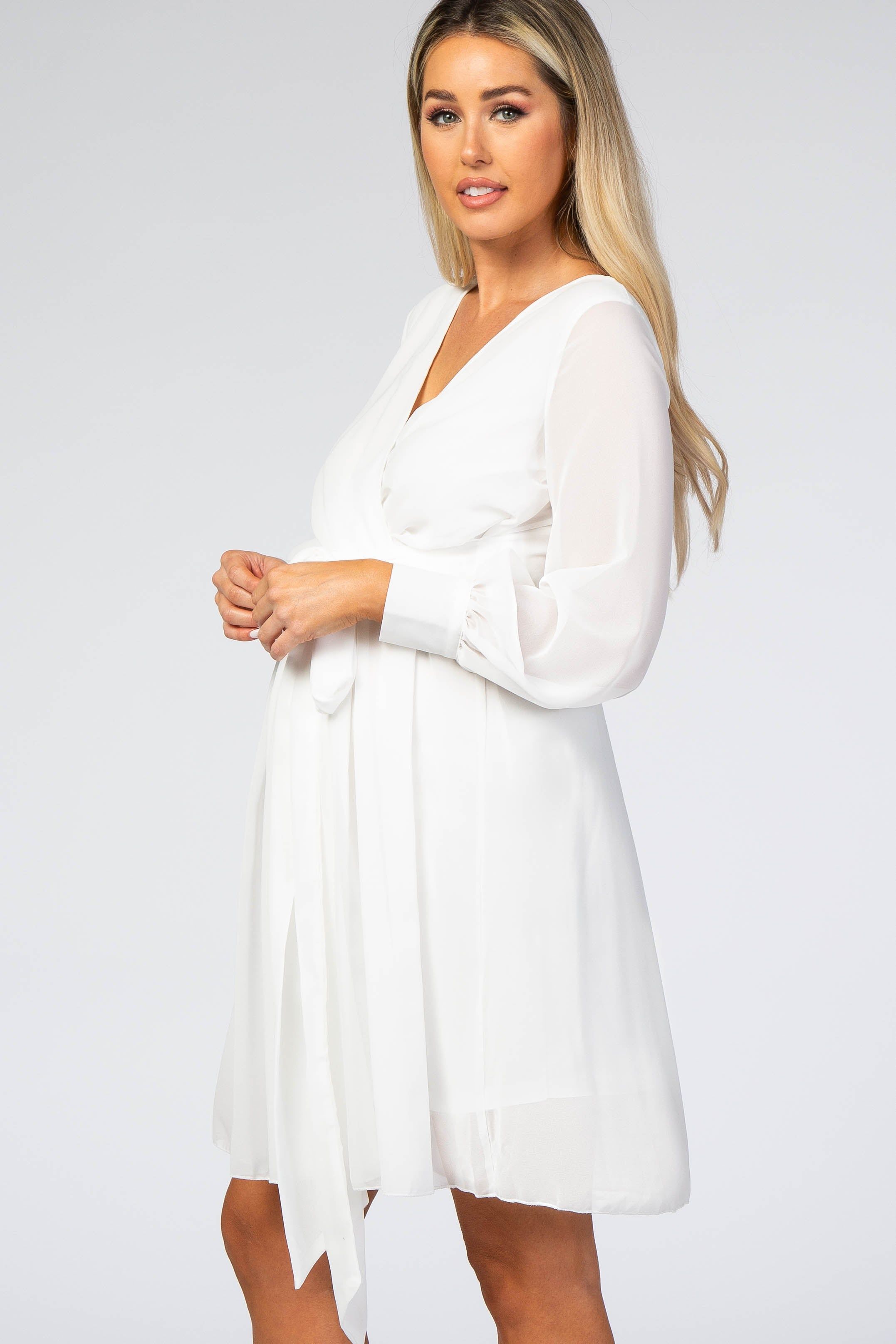 White Chiffon Maternity Wrap Dress sold by Pinkblush product image thumbnail 3