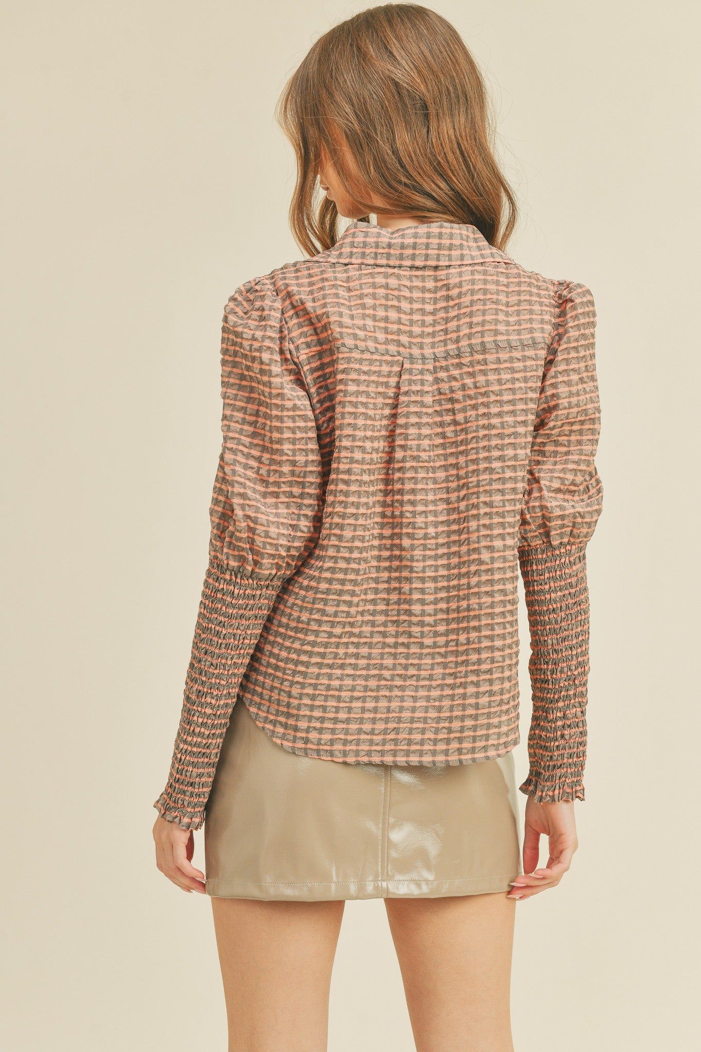 Coral Multi Button Down Blouse With Smocked Sleeves sold by Pinkblush product image thumbnail 3