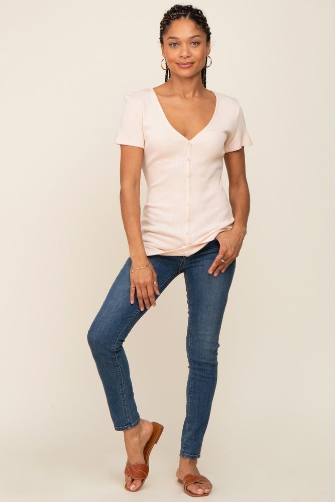 Beige Waffle Knit Front Button Accent Top sold by Pinkblush product image thumbnail 4