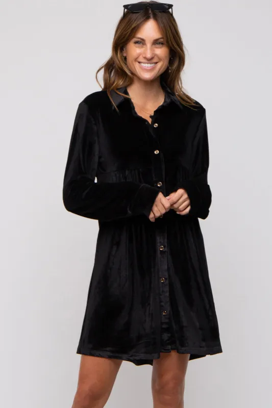 Black Velvet Button Down Dress sold by Pinkblush