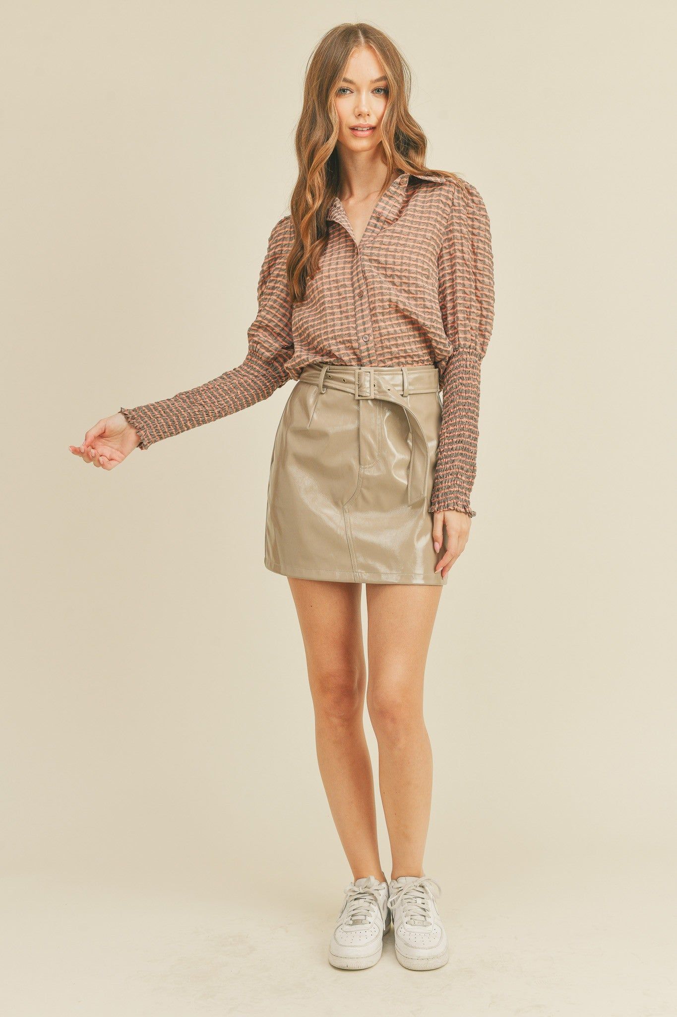 Coral Multi Button Down Blouse With Smocked Sleeves sold by Pinkblush product image thumbnail 4