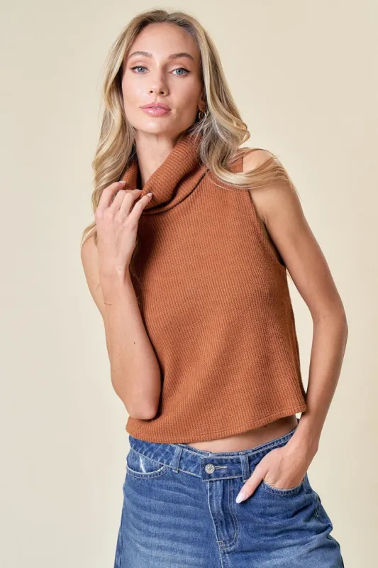 Camel Solid Turtle Neck Top sold by Pinkblush