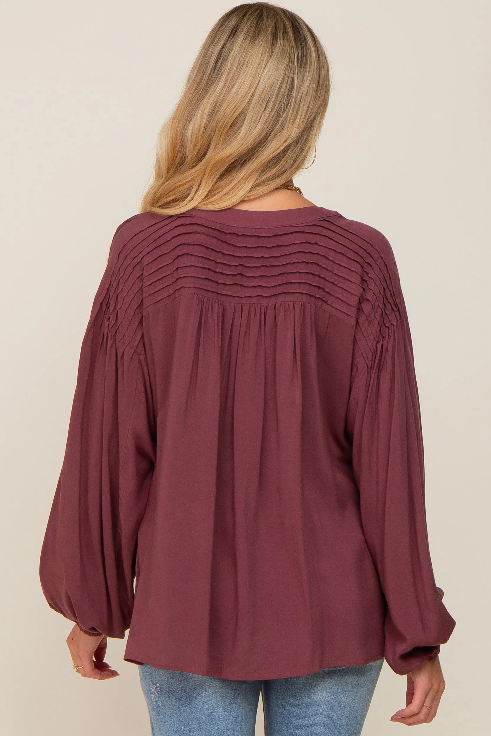 Burgundy Pleated Detail Maternity Blouse sold by Pinkblush product image thumbnail 3