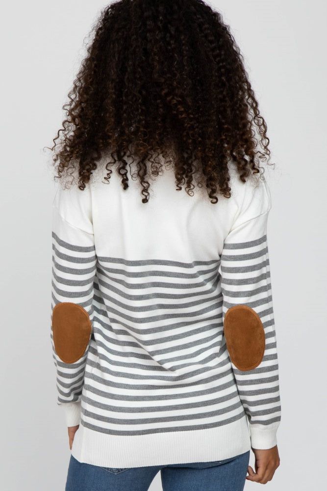 Heather Grey Striped Elbow Patch Knit Sweater sold by Pinkblush product image thumbnail 4
