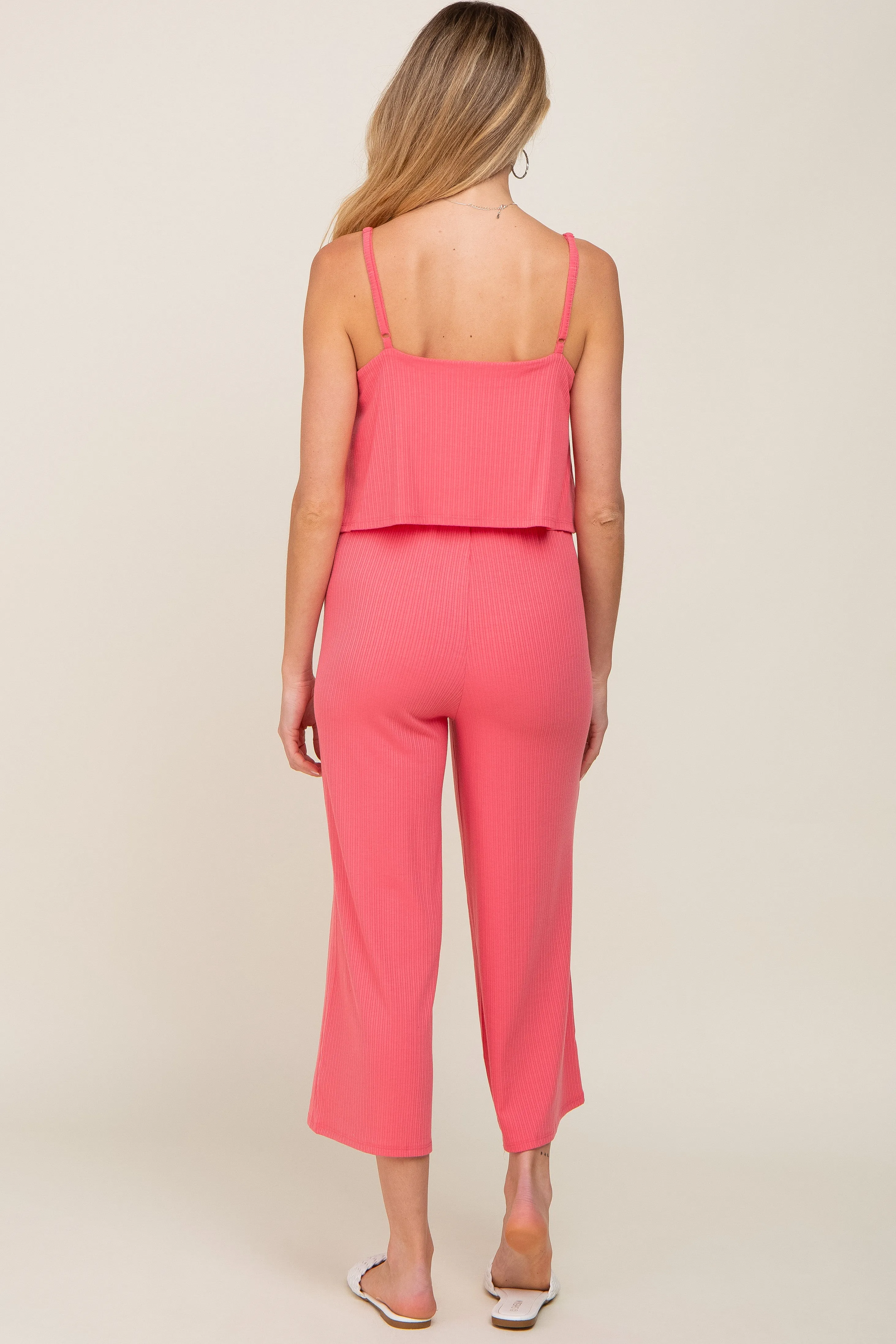 Pink Ribbed Double Layer Cropped Maternity Jumpsuit sold by Pinkblush product image thumbnail 3