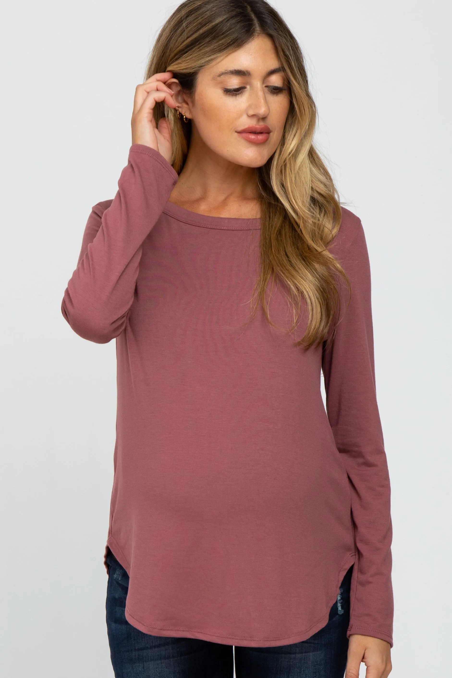 Dark Mauve Basic Maternity Long Sleeve Top sold by Pinkblush