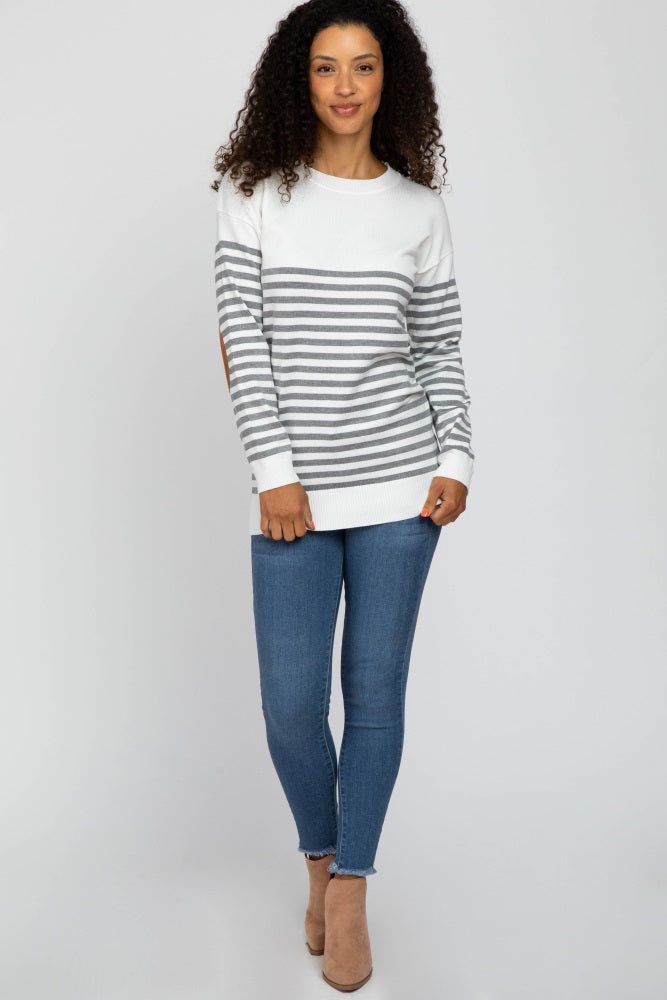 Heather Grey Striped Elbow Patch Knit Sweater sold by Pinkblush product image thumbnail 2
